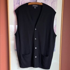 Brooks Brothers Black Extra Fine Merino Wool Cardigan Vest Vintage Like New